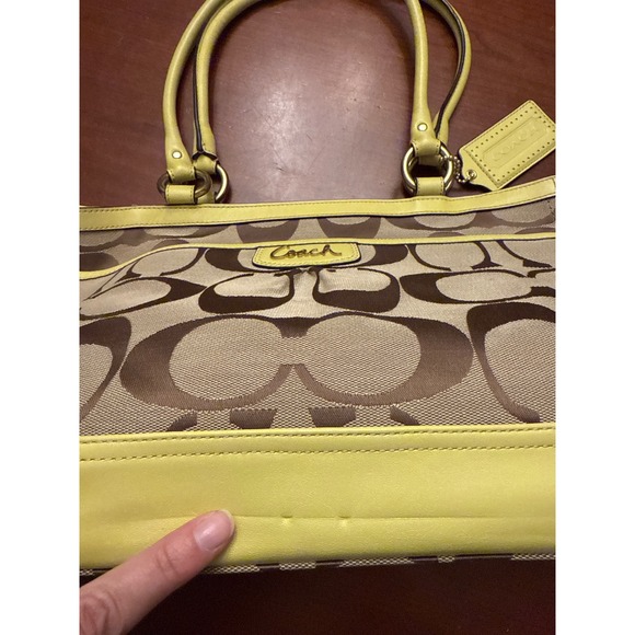 Coach Park Signature tote purse F19725 tan green - Picture 8 of 16